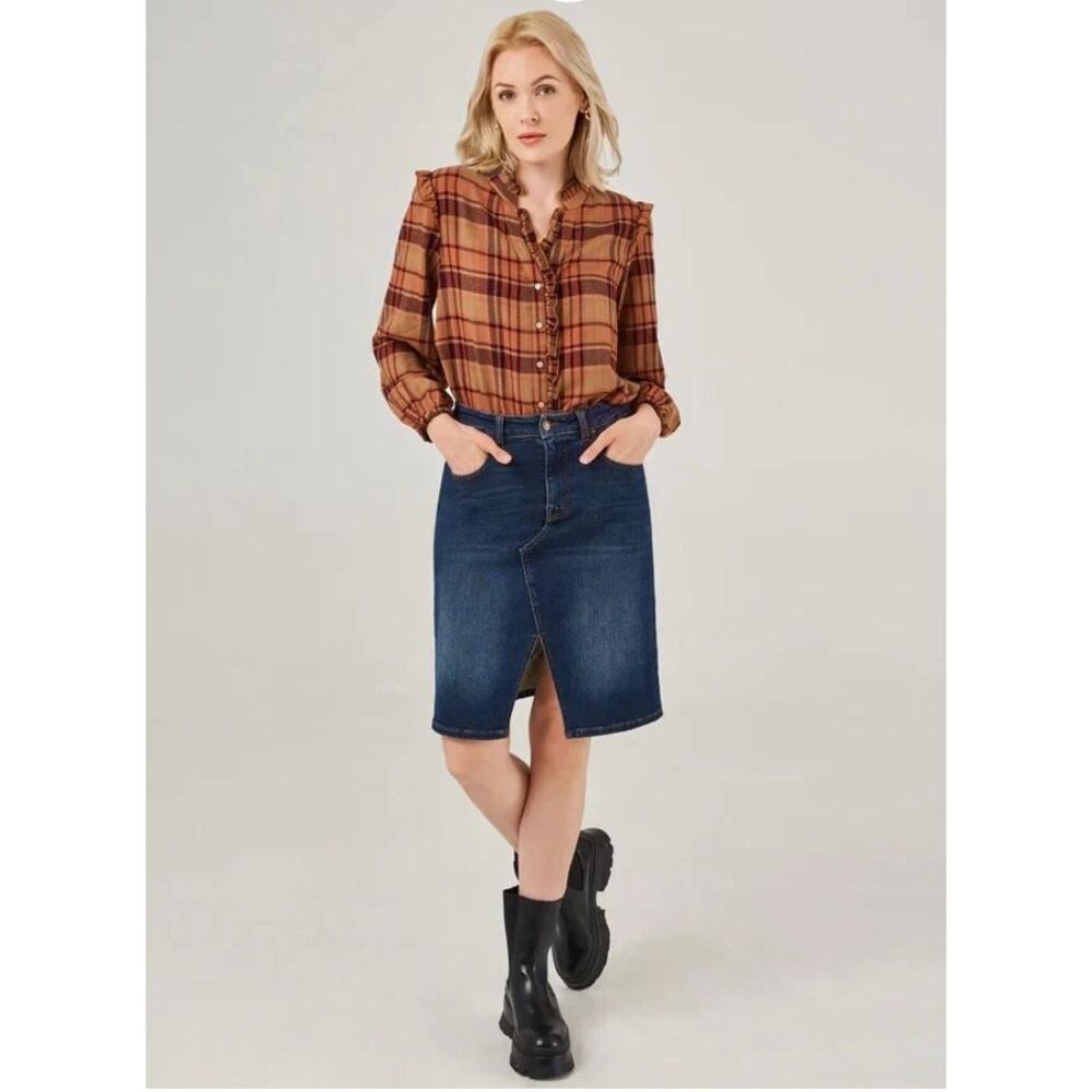 FRYE Ruffle Placket Plaid Button Down Flannel Shirt L - Picture 7 of 7